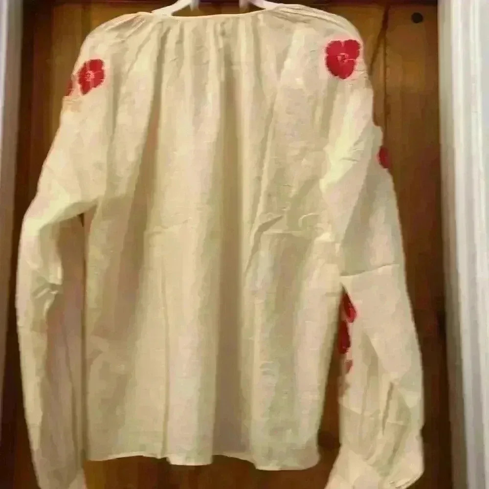 St Roche Gauze Full Length Flower Embroidered Sleeve Blouse- Size 8 - Picture 7 of 14